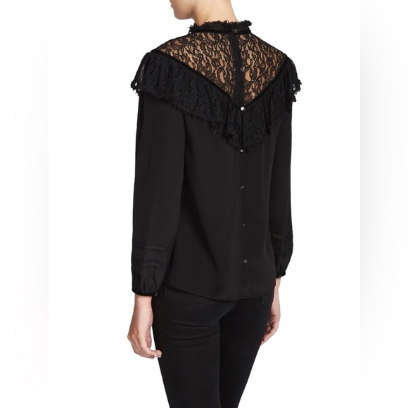 Rebecca Taylor Black Silk & Lace Top With Velvet Trim Size 2 - Picture 3 of 15